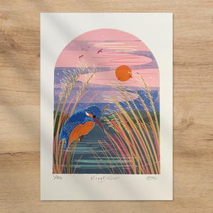 Kingfisher signed limited edition print A4