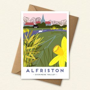 landmark illustration, Sussex landmark art, travel poster style print, vintage railway poster inspired, colourful landscape illustration, local landmark print, coastal wall art, UK seaside artwork, place inspired illustration, modern folklore art, architectural illustration print, destination art print, gift for Sussex lovers, nostalgic travel art, illustrated location print, scenic landscape artwork, colourful coastal decor, local art gift, British landscape illustration, Alfriston clergy house