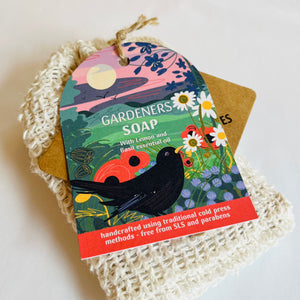 Gardeners soap with lemon and basil in body scrub bag