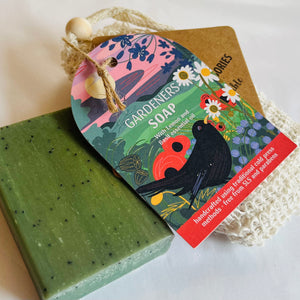 Gardeners soap with lemon and basil in body scrub bag