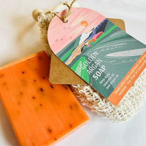 Golden Argan Soap in Body Scrub Pouch