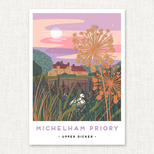 Sussex art print, Sussex wall art, Sussex landmark print, Sussex landscape print, Sussex coastal art, Sussex illustration print, Sussex souvenir art, Sussex gift, British coastline print, UK landscape illustration, coastal wall art Sussex, travel poster style print, modern folk art print, naive illustration style art, graphic landscape print, contemporary landscape artwork, seaside wall decor, illustrated Sussex landscape, Sussex home decor, coastal poster print, Michelham Priory, Upper Dicker