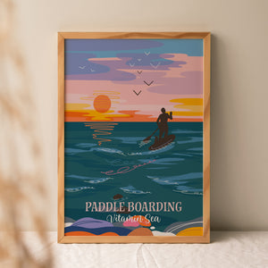 paddle boarding print, paddle board artwork, coastal art print, SUP illustration print, stand up paddle board art, A4 coastal wall art, vitamin sea collection, ocean inspired wall art, gift for paddle boarders, sea lover gift, seaside home decor, coastal home decor, water sports art, beach lifestyle artwork, nature inspired print, paddleboarding gift, minimalist coastal art, UK coastal illustration, ocean wall decor, paddle board gift