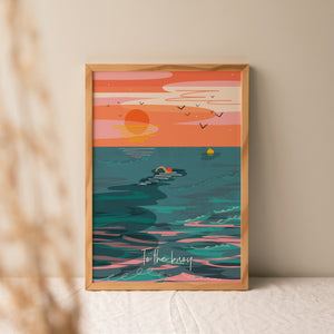 to the buoy print, wild swimming print, sea swimming wall art, coastal swimming artwork, wild swimmer gift, open water swimming art, swimming illustration print, ocean inspired wall art, A4 coastal print, gift for wild swimmers, sea lover decor, coastal home decor, wanderlust collection print, swimmer artwork, outdoor swimming gift, seaside wall art, wild swim illustration, British coastline print, ocean lover gift, coastal decor print 