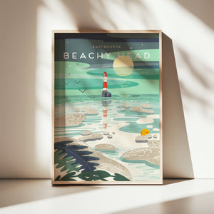 Sussex art print, Sussex wall art, Sussex landscape print, Sussex coastal print, Sussex landmark illustration, Sussex home decor, Sussex artwork, Sussex gift, Sussex poster print, illustrated Sussex print, coastal wall art Sussex, British coastline print, UK landscape illustration, nature inspired wall art, travel poster style print, vintage poster inspired art, contemporary landscape print, minimalist coastal decor, local landscape artwork, seaside wall decor, Beachy head lighthouse