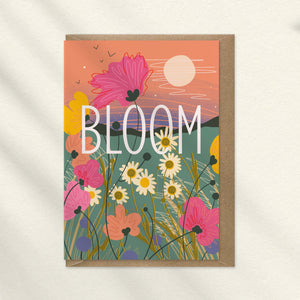 Floral card with 'BLOOM' text illustration by onneke