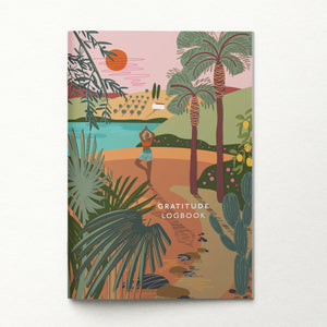 Gratitude logbook with tropical design on a white background