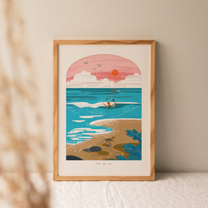 Into the Sea | A4 Coastal Art Print Unframed