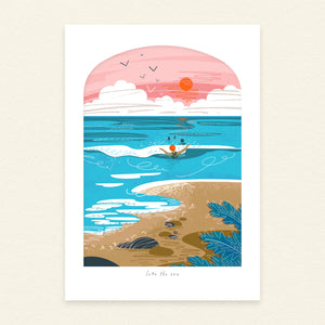 Into the Sea | A4 Coastal Art Print Unframed