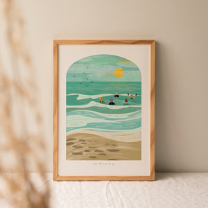 Into the Sea We Go | A4 Coastal Art Print Unframed