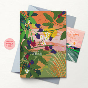 Recipe logbook with blackberry cover, journal for home cooking, letterbox gift with envelope and little card for message