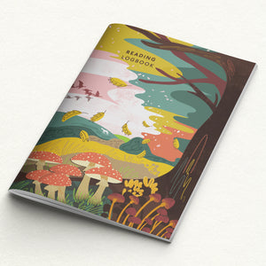 literary notebook with a colourful forest illustration on the cover