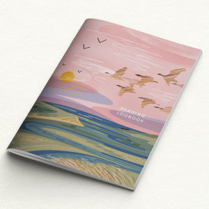 Reading logbook with butterfly design on a white background