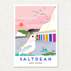 Sussex art print, Sussex wall art, Sussex landmark print, Sussex landscape print, Sussex coastal art, Sussex illustration print, Sussex souvenir art, Sussex gift, British coastline print, UK landscape illustration, coastal wall art Sussex, travel poster style print, modern folk art print, naive illustration style art, graphic landscape print, contemporary landscape artwork, seaside wall decor, illustrated Sussex landscape, Sussex home decor, coastal poster print
