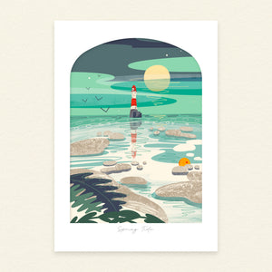 Spring Tide | A4 Coastal Art Print | Lighthouse Wall Art