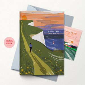 Running logbook with scenic cover design on a white background