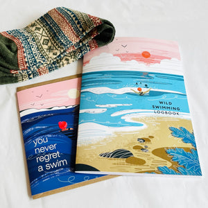 Sea Swimming Gift Set - Nordic Socks, Wild Swimming Logbook & Greeting Card