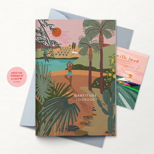 Gratitude logbook with tropical design on a white background